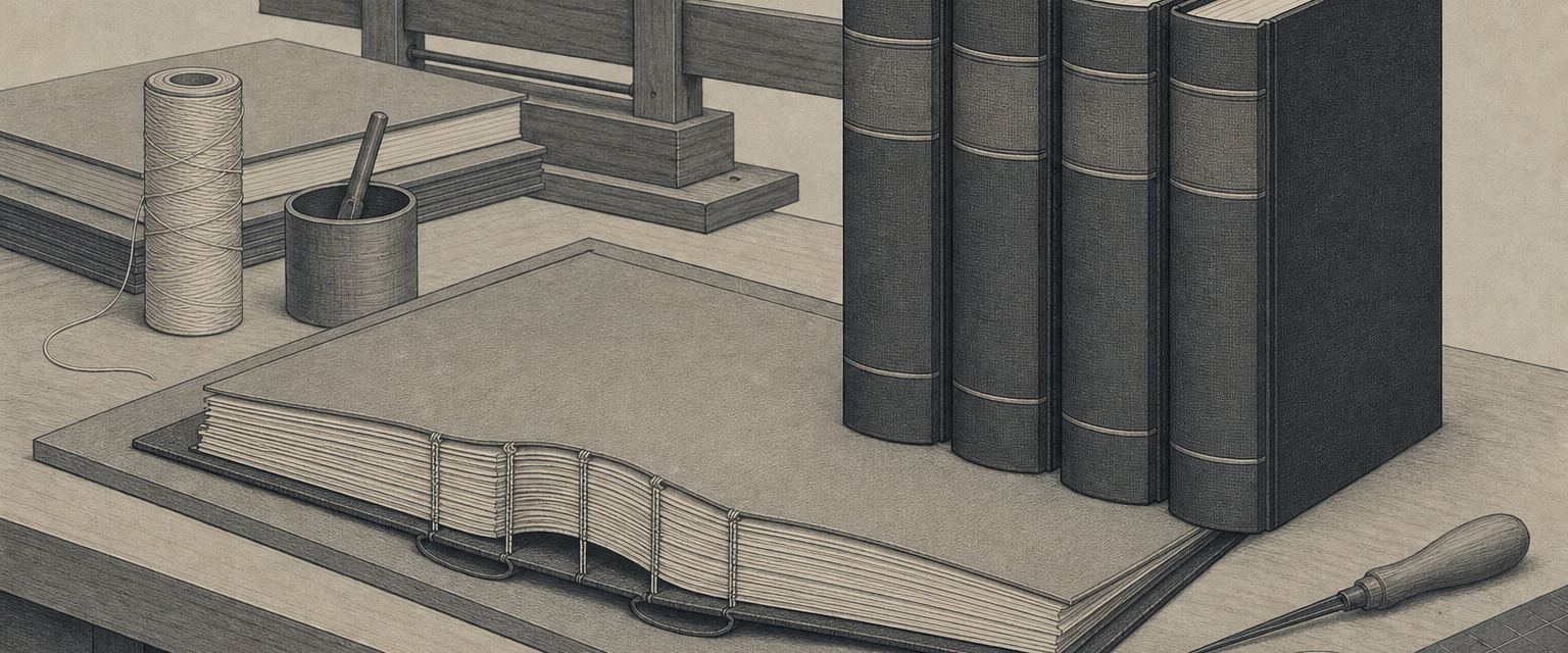 Frisch gebundene Dissertationsexemplare mit Hardcover und Fadenheftung in einer Druckerei